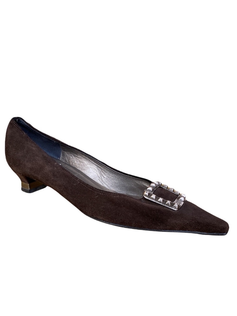 Vero Ve kitten heel embellished brown suede pumps US 6.5